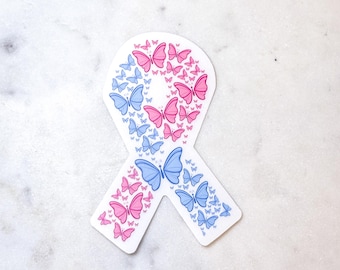 Pregnancy Loss Awareness Ribbon Sticker | Butterfly Design, Weatherproof