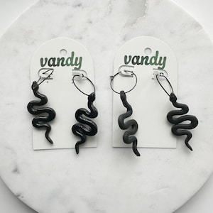 Reputation Era Black Snake Hoop Dangle Earrings | Hypoallergenic and Nickel Free Metal | Customizable Eras Tour Earring