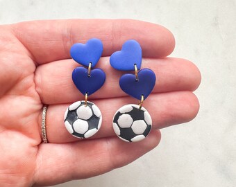 Handmade Soccer Earrings | Polymer Clay Hearts, Sport Fan Gift
