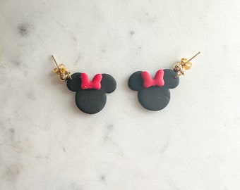 Girl Mouse Earrings | Red Bow, Holiday Vacation, Polymer Clay Stud or Dangle