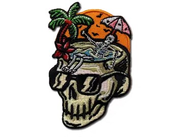 Skull patch subtle embroidered summer vibes man patch sunglass skull back iron on patch skelleton vacation applique backpack jeans jacket