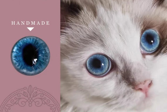 Realistic blue cat eyes Glass eyes for toy cat eyes felted toy eyes diy felting animals stuffed toy greyish extra large cat eyes flat bottom