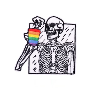 Rolig skelettlapp Söt lapp skelettlapp Regnbågsmugg Pridelapp HBTQ-lapp Drickspositivitet Stryklapp Cool lapp för jacka och ryggsäck
