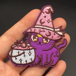 Halloween black cat patch witch cat brew poison patch black magic witchery Halloween patch small gift for friend gift for cat lover jacket
