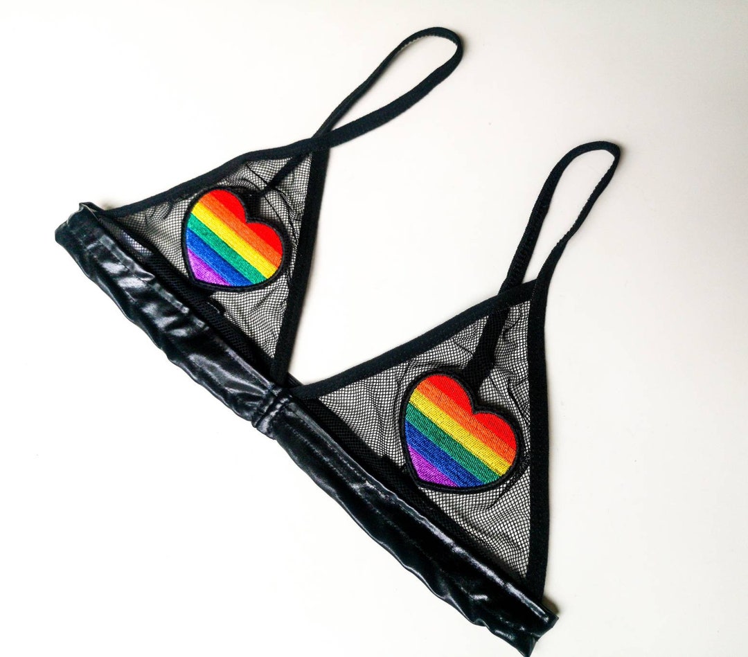 Pride Bra Rainbow Bralette Black Triangle Bra Rainbow Rave Festival Bra