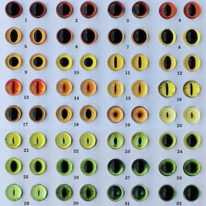 Può includere: Una collezione di 32 cabochon di occhi in vetro in vari colori e stili. Gli occhi variano dal rosso, arancione, giallo e verde, con pupille nere. Ogni occhio è numerato per una facile selezione.