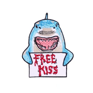 Free kiss patch iron-on patch shark patch shark embroidery fun patch cool patch backpack patch jeans patch jacket applique man patch men diy