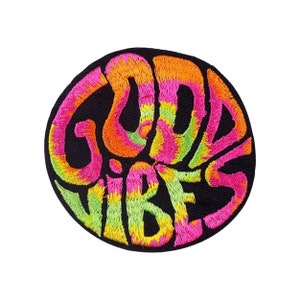 Hippie patch good vibes patch ebroidered patch Hippie embroidery tie-dye patch backpack patch round patch text patch jacket t-shirt bag