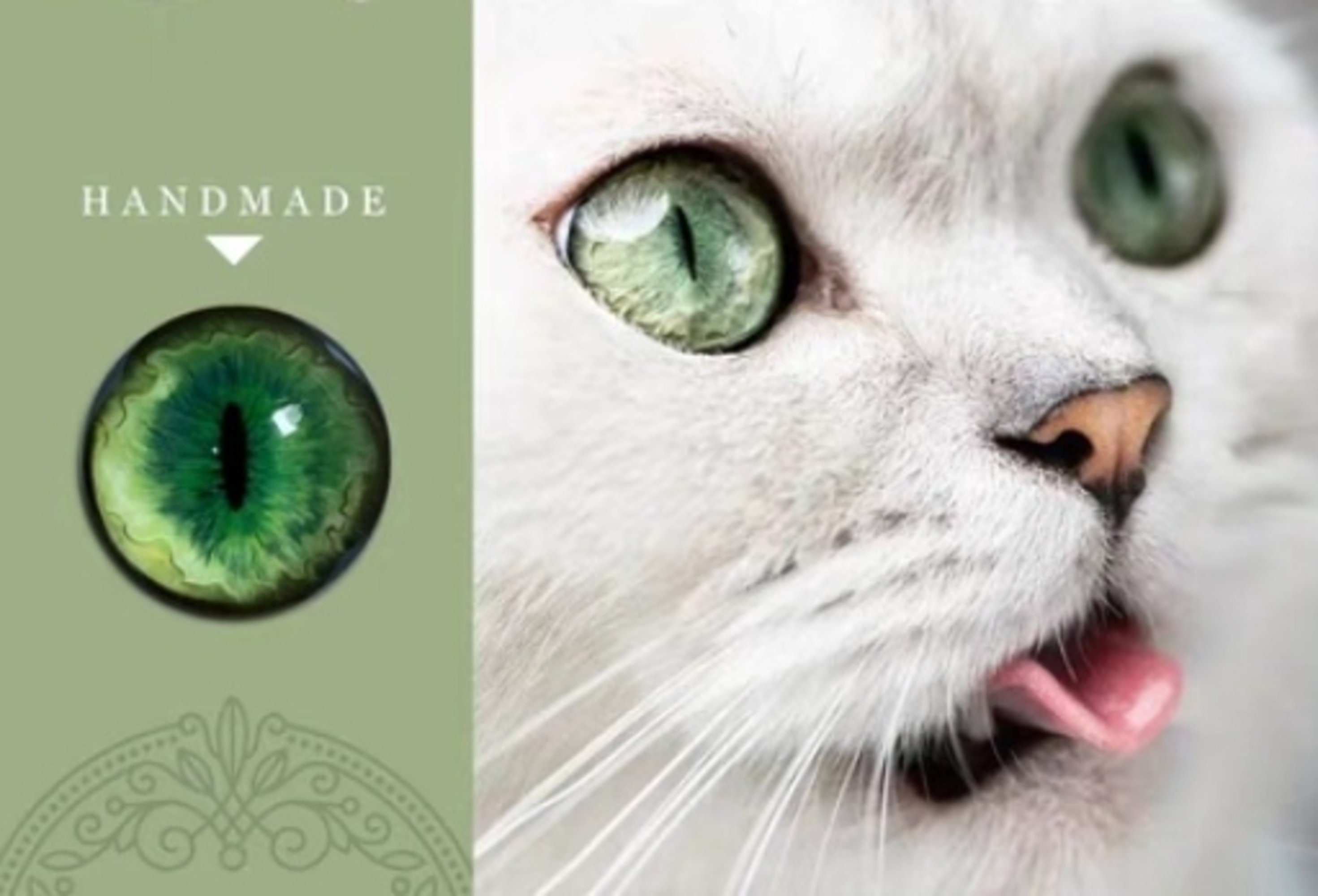 深緑色の猫の目、リアルなガラスの目、おもちゃ用のカボションの目