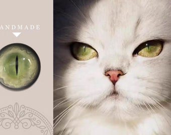 Olhos de gato verde-claro realistas, olhos de vidro em cabochão para brinquedos, olhos de gato de feltro com pupila pequena, olhos de gatinho verde para brinquedo de pelúcia, amigurumi.