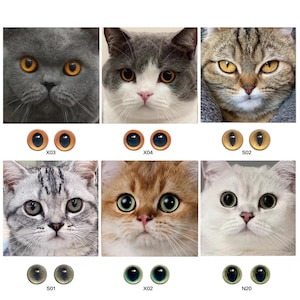 Ojos de gato amarillos realistas Ojos de gato verdes Ojos de gatito naranjas Juguete de peluche de animal de fieltro de cobre Ojos de vidrio gris para fieltrar Ojos de pupilas grandes