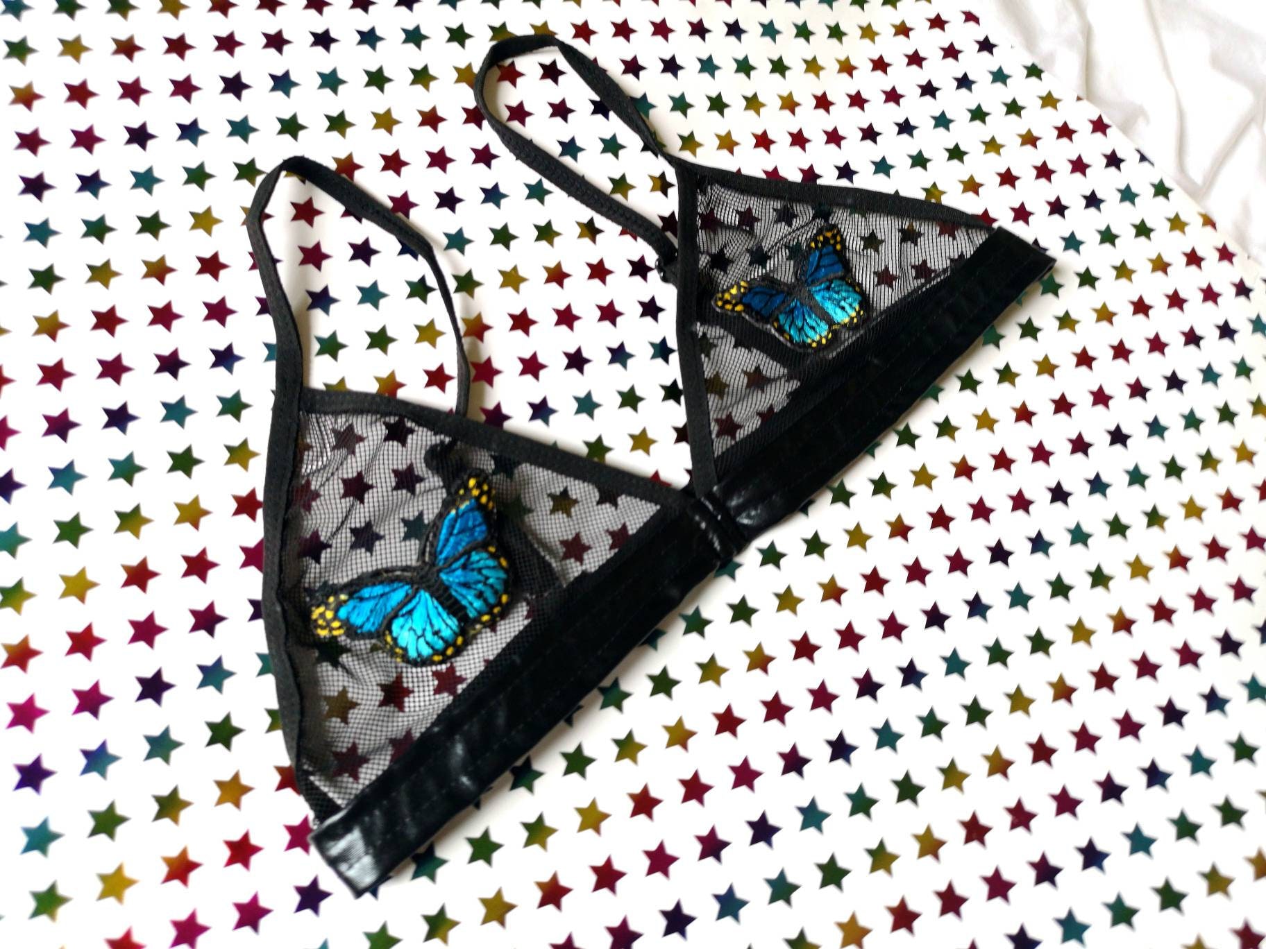 Black Holographic Butterfly Bra Rave Outfit Festival Bra 