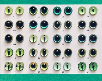 Olhos de gato verdes realistas, olhos de dragão, olhos de brinquedo de feltro, criaturas de feltro, animais de pelúcia, olhos de vidro para brinquedos, verde claro/escuro, pupila grande
