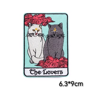 Cat Tarot patch The Lovers patch ebroidery Cats tarot deck iron-on patch fun cat patch tarot cards black and white cat lover gift backpack