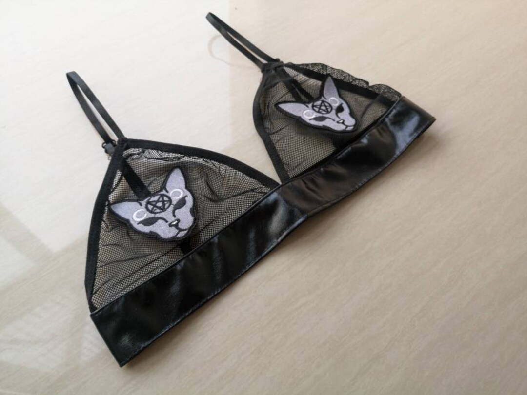Sphynx Cat Bralette Black Gothic Bra Triangle Bralette Witch Pentagram ...