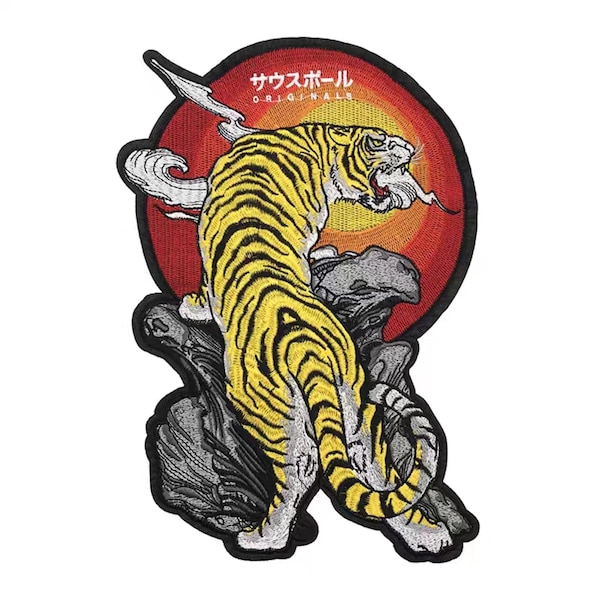 Large tiger patch Japanese style embroidered applique Asian motives back iron on patch T-shirt backpack men jacket embroidery repair holes