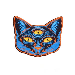 Trippy cat patch Witch cat iron-on patch third eye embroidery patch small gift backpack patch jeans patch rock style jacket applique patch