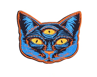 Trippy cat patch Witch cat iron-on patch third eye embroidery patch small gift backpack patch jeans patch rock style jacket applique patch