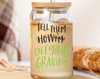 Wicked Inspired Iced Coffee Glass Defying Gravity Mug inspired in a Broadway Musical for Theatre Lovers