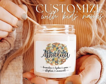 Abuelita Candle With Grandkids Names Personalized Abuelita Floral Soy Candle Grandchildren Names Flower Abuelita Custom Kids Dia de la Madre