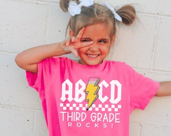Third Grade Shirts for Girls Comfort Colors Cute Hello 3rd Grade Rocks Back to School Shirt for Boys First Day of School T-Shirt for Kids