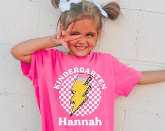 Custom Kindergarten Shirts for Kids Comfort Colors Retro Pencil Hello Kindergarten Back to School Shirt First Day School T-Shirt Girls Boys