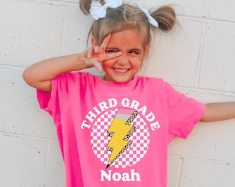 Custom Third Grade Shirts for Kids Comfort Colors Retro Pencil Hello 3rd Grade Back to School Shirt First Day of School T-Shirt Girls Boys
