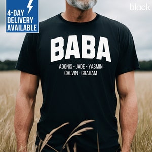 Personalized Baba Shirt Custom Baba Shirts Baba Gift Customized Father&#39;s Day TShirt Christmas Gift for Baba with Grandchildren Names
