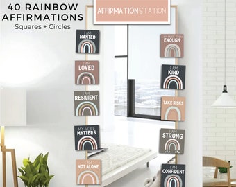 Rainbow Affirmation Mirror Labels, Affirmation Station, Classroom Decor, 40 Affirmations, Digital File, Printable