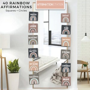 Rainbow Affirmation Mirror Labels, Affirmation Station, Classroom Decor, 40 Affirmations, Digital File, Printable