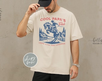 Cool Papa's Club Shirt Retro Cowboy Papa Tshirt Cool Papa Shirt Gift for Grandpa to Be Father's Day Gift Western Papa Club Shirt