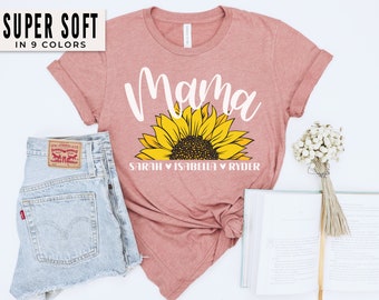 Mama Shirt with Kids Names Personalized Shirts for Mom Custom Mama Floral Shirt Mother's Day T-Shirt Gift Cute Customized Gifts from Kids