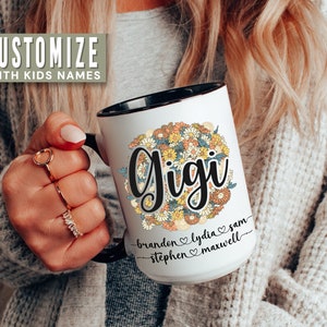 Gigi Mug With Grandkids Names Personalized Gigi Floral Coffee Mug Grandchildren Names Cup Flower Gigi Custom Kids Mothers Day Gigi Gifts
