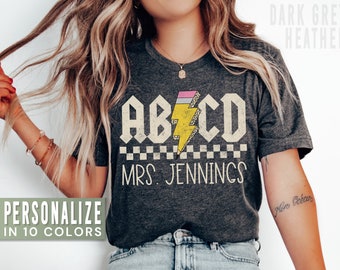 Custom Teacher Shirt Retro ABCD Teacher Name Shirts For Back to School Teacher Appreciation Gift Customized Name Teacher TShirt Cute Trendy