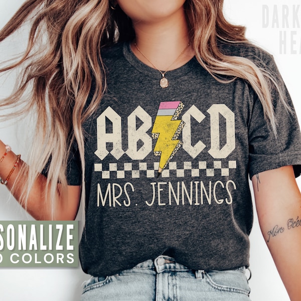 Custom Teacher Shirt Retro ABCD Teacher Name Shirts For Back to School Teacher Appreciation Gift Customized Name Teacher TShirt Cute Trendy