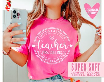 Cupid's Favorite Teacher Valentine's Day Shirts For Teachers Valentines Day Shirt Personalized Custom Pink Teacher T-Shirt