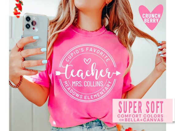 Cupid's Favorite Teacher Valentine's Day Shirts For Teachers Valentines Day Shirt Personalized Custom Pink Teacher T-Shirt