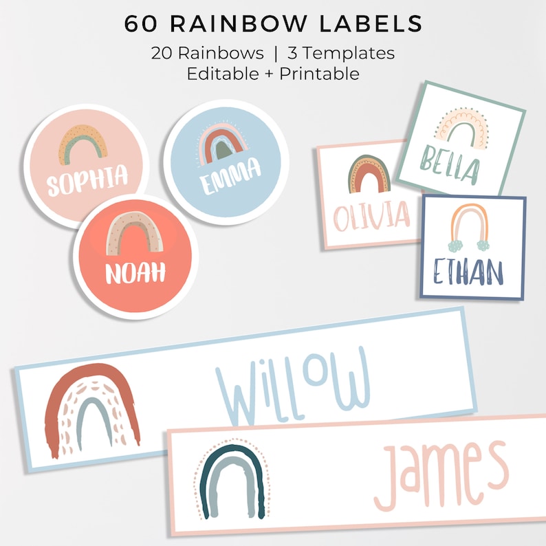 Classroom Rainbow Labels EDITABLE on Canva, Printables, Rainbow Labels 