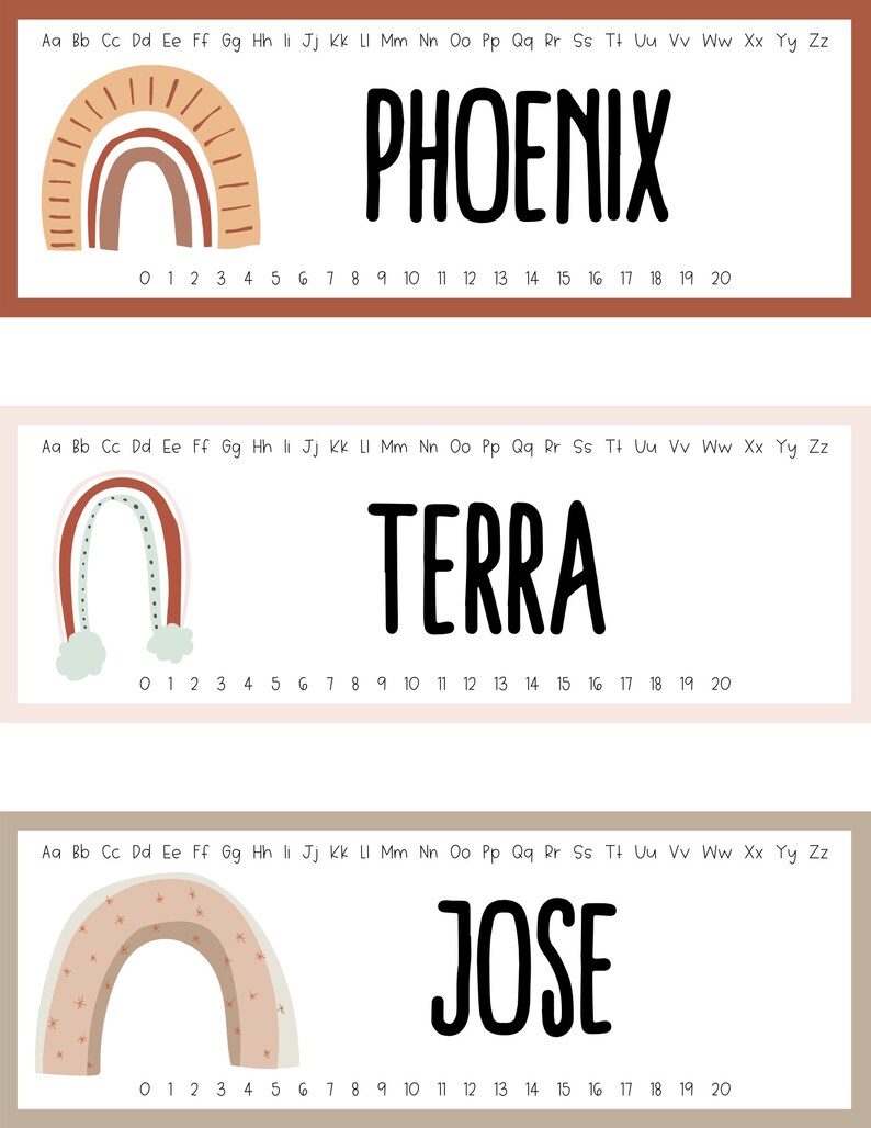 Classroom Rainbow Desk Labels Alphabet Numbers EDITABLE Etsy