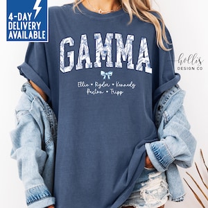 Custom Gamma Shirt Comfort Colors Tshirt Personalized Grandma Gamma Shirt Gift from Grandkids Mother&#39;s Day T-Shirt for Gamma Floral