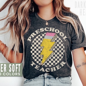 Preschool Teacher Shirt Teacher Shirts Teacher Tshirt Retro Preschool Back to school Teacher Appreciation Checkered Teacher Tee Gifts