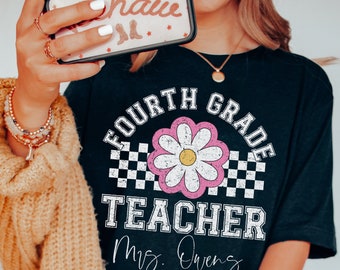 Personalized Fourth Grade Teacher Shirt Custom Fourth Grade Crew Back to School Teacher Shirts for Fourth Grade Elementary 4th Teacher Retro
