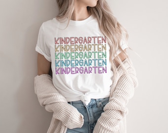 Kindergarten Teacher Shirt, Repeated Text Kindergarten Tee, Teacher Shirt, Teacher Life