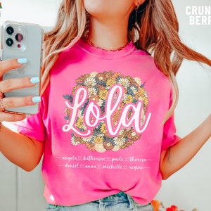 Lola Shirt with Grandkids Names Personalized Lola Floral Shirt Custom Grandkids Names Shirts Filipino Lola TShirt for Mother&#39;s Day 2024 Gift