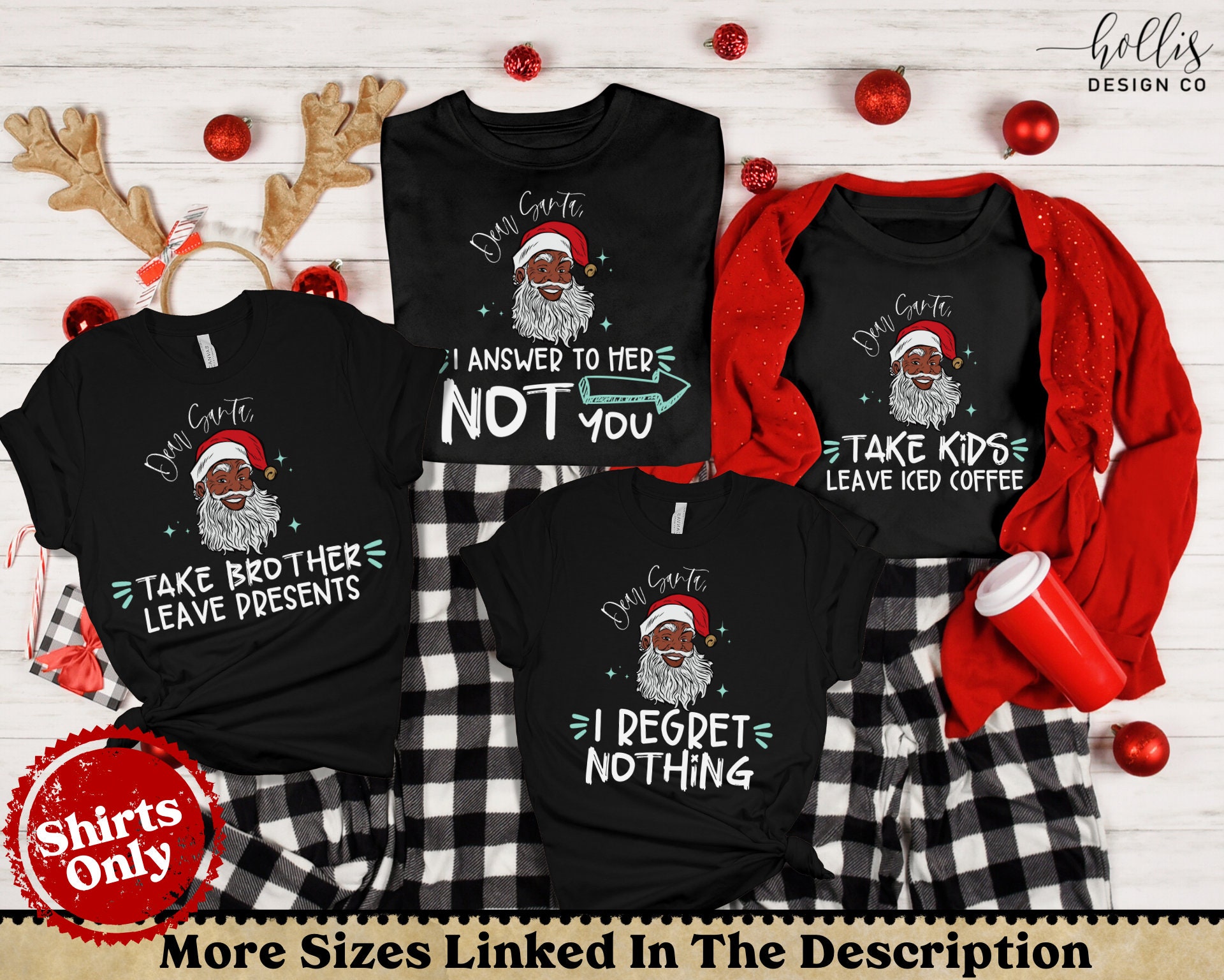 Brown Santa Pajamas Black Shirt Christmas Pajamas Family Christmas Pajamas Family Christmas Shirts African American Christmas PJs Matching