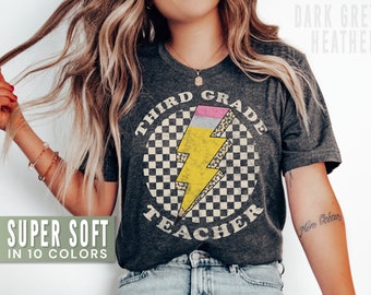 Third Grade Teacher Shirt Teacher Shirts Teacher Tshirt Retro 3rd Grade Back to school Teacher Appreciation Checkered Teacher Tee Gifts