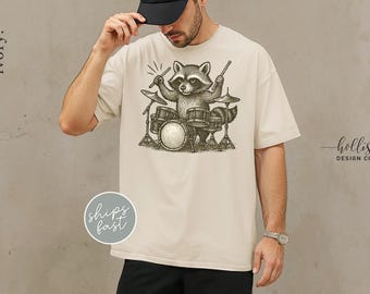 Raccoon Drummer Shirt Rocking Raccoon Drummer T-Shirt Drummer Shirt Animal Drumming Tshirt Music Lover Shirt for Boyfriend Rock Band Shirt