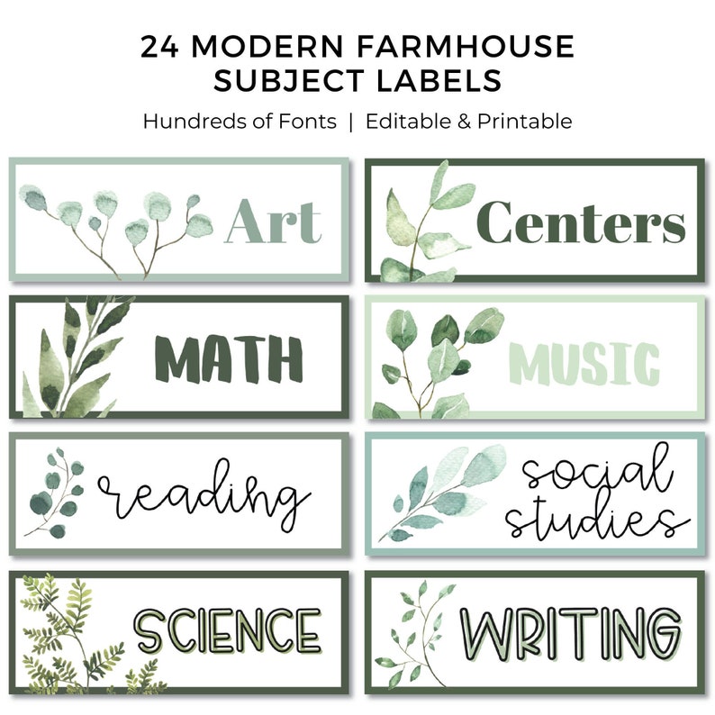 Classroom Modern Farmhouse Subject Labels, 24 Labels, EDITABLE, Customizable on Canva, Printables, Classroom Decor, Modern Farmhouse Decor 
