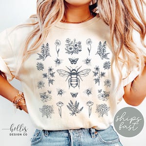 Bee Cottagecore Shirt Vintage Bee Shirt for Bee Lovers Save the Bees T-Shirt Bee Honeycomb Tshirt Bee Botanical Shirts