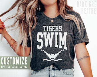 Custom Swim Mom Shirt for Swim Mom Shirts for Swimming Team Name Tshirt High School Swim Team T Shirt for Women Game Day Tee Swimmer Tee